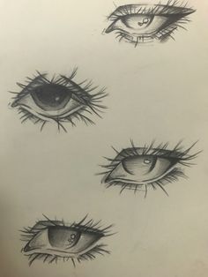 four different types of eyes drawn in pencil on paper with the eyeballs showing