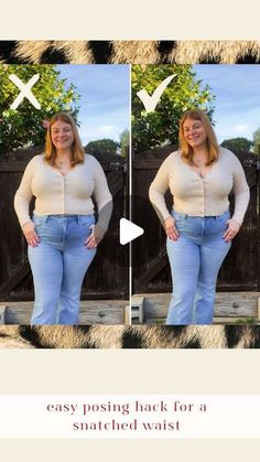 the before and after image shows how to wear jeans with high waist, low rise