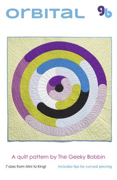 the cover of orbital quilt book, featuring an image of a circular design in purple and yellow