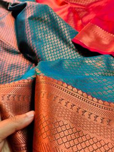 Item...Kanchipuram Saree Fabric...Premium quality silk Work...Copper jari weaving work Length...Saree 5.5 MTR Bp..1 MTR Care...Dry Wash Silk Saree With Contrast Blouse, Jari Saree, Saree With Contrast Blouse, Kanchi Sarees, Fall Sewing, Party Wear Saree, Contrast Blouse, Kanchipuram Saree, Kanchipuram Silk Saree