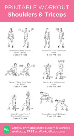 the printable workout guide for shoulders and triceps is shown in this image