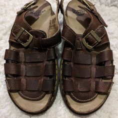 Dr. Martens Sandals Size 13 Euc - Excellent - Tried On, Never Worn Outside Casual Brown Sandals With Round Toe, Casual Brown Round Toe Sandals, Brown Casual Ankle Strap Sandals, Brown Sandals With Leather Footbed And Round Toe, Brown Round Toe Sandals With Leather Footbed, Brown Closed Toe Sandals With Leather Footbed, Brown Leather Footbed Sandals With Round Toe, Vintage Brown Sandals With Leather Footbed, Vintage Synthetic Sandals With Round Toe