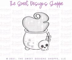 the sweet designs shoppe logo with a skull and potted plant in front of it