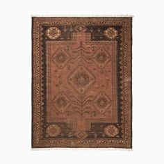 an antique rug with brown and black colors