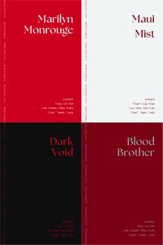 three different colored books with black, red and white covers