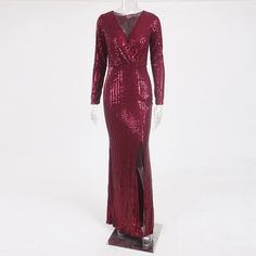 Sexy Women's Silver Sequined V Neck Full Stretchy Evening Party Maxi D — GeraldBlack.com Glamorous Evening Maxi Dress With Sequins, Stretch Evening Dress For Gala During Party Season, Sequined Maxi Dress For Party, Glamorous Sequin Maxi Dress For Prom, Glamorous Sequined Maxi Dress For Prom Season, Glamorous Sequin Maxi Dress For Party Season, Maxi Length Sequin Dress For Gala Party Season, Glamorous Holiday Maxi Dress With Contrast Sequin, Glamorous Long Sequin Party Dress