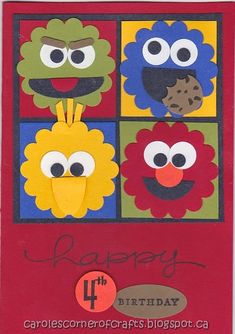 the sesame street birthday card has four different faces