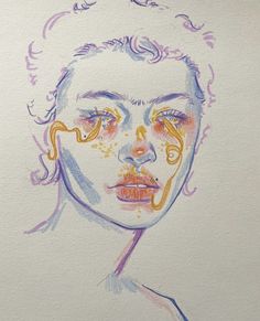 a drawing of a woman's face painted with colored pencils