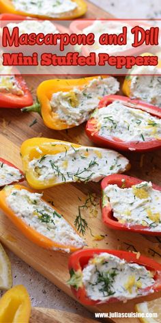 some stuffed peppers with cheese and herbs on them