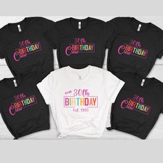 Get your comfortable, stylish Customized 30th Birthday Crew squad group shirt, T-shirt, tshirt here.  Wear your 30th group themed soft Personalized crewneck shirts and help the birthday honoree celebrate their big day while on the go! (Additional customization with first names on back for small additional charge--see in pricing.). ** Listing is for T-shirts individually, not the group of them. Personalization to include: 1.  Birthday Honoree's birth year. 2. **Optional first names on back--see l Birthday Party Shirts, Birthday Girl T Shirt, Thirty Birthday, 1 Birthday, 60th Birthday Party, Group Shirts, 30th Birthday Parties, Birthday Party Shirt, 40th Birthday Parties