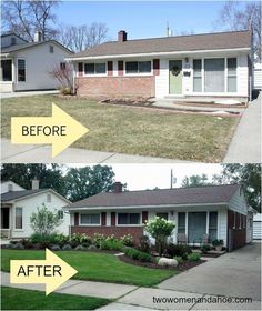 before and after pictures of a home's front yard