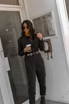 Jumpsuit Winter Outfit, Jumpsuit Outfit Winter, Utility Outfit, Jumpsuit Outfit Black, Denim Jumpsuit Outfit, Kayla Seah, Black Denim Jumpsuit