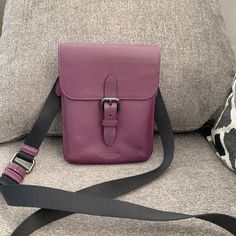 Natural Pebble Leather Snap Closure, Fabric Lining Outside Open Pocket Adjustable Strap With 25" Drop For Shoulder Or Crossbody Wear 6" (L) X 7 3/4" (H) X 3/4" (W) Style No. 1309 Grape Color, Messenger Bag Men, Mens Leather, Cross Body Bag, Body Bag, Pebbled Leather, Coach Bags, 4 H, Leather Men