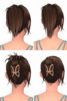 four different views of the back of a woman's head with hair styled into a bow