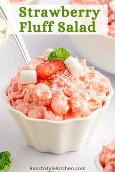 strawberry fluff salad with marshmallows and mint