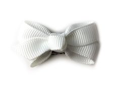 This adorable infant boutique hair bow is stitched to Baby Wisp® Mini Latch clips that comb into fine wispy hair and stay put! Bald Babies love Baby Wisp® for this reason because our bows work. Water repellent coating, Lead-free, with a silicone sleeve for added comfort and hold. Fits 0-12 Months best. Snap open, comb in hair, snap closed. Do not press on baby's head. High quality grosgrain bow tied into our 'boutique style' bow. This boutique hair bow is signalled by its intricate loops and gen White Bow Tie Hair Accessories Gift, White Bow Tie Hair Accessories As A Gift, Cute White Bow With Ribbon, Cute White Ribbon Bow, Adjustable White Hair Accessories With Bow Tie, White Bow Hair Accessory For Gift, White Bow Hair Accessories For Gifts, White Bow Hair Accessories As Gift, Cute White Bow Tie Hair Accessories