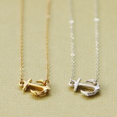 "The perfect anchor necklace for every day. A cute little anchor is strung on a quallity sterling silver chain. Perfect for layering! Necklace measures 16\" or 18\" from clasp to clasp. Shown on me in 16\". Anchor measures approx .75 inch long. Also available in gold. Simply select from drop down menu. ► All NINA KUNA jewels come in a complimentary jewelry bag. ► We love to layer our necklaces! Add a removable extender to get the perfect fit for your new or existing necklace: https://www.etsy.co Anchor Earrings, Diamond Circle Pendant, Anchor Necklace, Jewelry Brands, Nautical Jewelry, Dainty Pendant, White Gold Chains, Circle Diamond, Layering Necklace