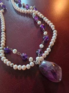 "Very cool!  The latge pendant gives it a boho feel,  but pearla always say \"Class.\" ♡♡Hope you love it, too" Textile Jewelry, Beaded Necklaces, Pearl Necklace, Beauty Book, Etsy Accessories, Amethyst, Beaded Necklace, Accessory Gift, Jewelry Necklaces