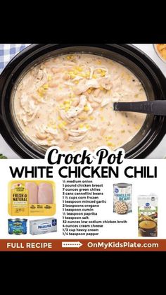 an advertisement for crock pot white chicken chili