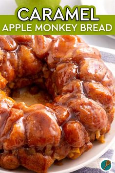 A plate of caramel apple monkey bread, with gooey caramel glaze and chunks of tender apples, perfect for a sweet fall treat. Biscuit Monkey Bread, Caramelized Apples, Biscuit Dough, Snack Mix Recipes, Scrumptious Desserts, Monkey Bread