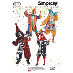 three clowns are standing in front of confetti sprinkles on a white background