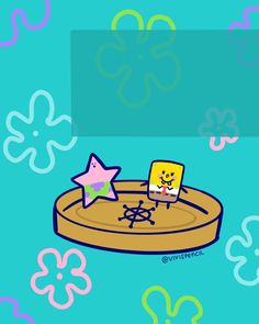 an image of a cartoon character on a tray with stars and other things around it