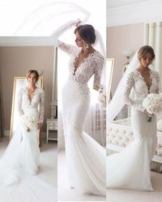 two pictures of a woman in a wedding dress and the same photo of her wearing a bridal gown