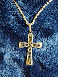 Metal Cross Pendant Necklace With Rhinestones, Crystal Cross Pendant With Rhinestones, Cross-shaped Rhinestone Necklace With Bling As Gift, Metal Rhinestone Cross Pendant Necklace, Stainless Steel Cross Pendant Jewelry, Tarnish Resistant, Rhinestone Cross, Cool Costumes, Fashion Jewelry Necklaces, Cross Pendant