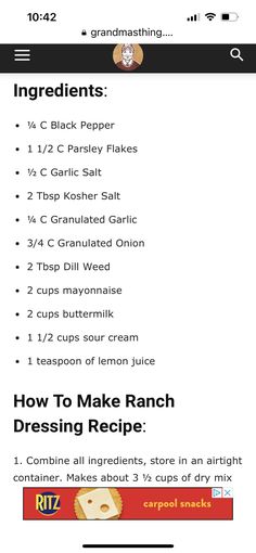 the recipe for making homemade bread is shown in this screenshote screen shot, with instructions on how to make bread