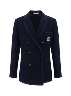 72% wool, 19% polyamide, 9% silk Classic Fall Outerwear With Logo Detail, Classic Fall Outerwear With Logo, Classic Winter Outerwear With Logo Detail, Classic Winter Outerwear With Logo, Winter Workwear Outerwear With Embroidered Logo, High Heel Rain Boots, Influential Women, Shopping Places, Wool Blazer