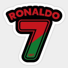 the number seven in red and green on a sticker that says ronaldo 7