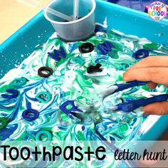 Toothpaste letter hunt! Dental health themed activities and centers for preschool, pre-k, and kindergarten (FREEBIES too) #dentalhealththeme #preschool #pre-k #tooththeme Dental Health Preschool Crafts, Dental Health Crafts, Dental Health Week, Dental Health Preschool, Letter Hunt, Hygiene Activities, Dental Health Activities, Pocket Of Preschool, Dental Health Month