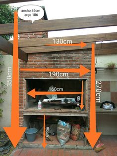 an outdoor bbq is shown with measurements for the size