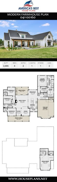 two story house plans with an open floor plan and three car garages on each side