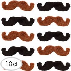 a set of 10 fake moustaches with different colors and sizes on them