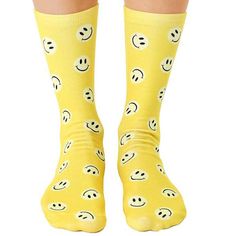 Smiley Unisex Crew Socks Yellow Patient Care Tech, Face Gym, Cat Farm, Fuzzy Slippers, Custom Socks, Toddler Age, Crew Sock, Crazy Socks, Smiling Face