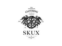 the label for clothing company skuxx, which has two birds on top of it