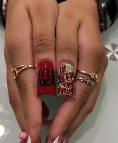 @toptierprincess Nail Designs Duck, 90s French Tip, Junk Nails Short, Red Floral Nails, Short Duck Nails, Nails 90s