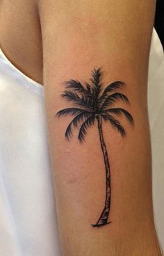 a small palm tree tattoo on the arm