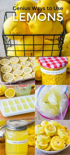 lemons and other foods are shown with the words genius ways to use lemons