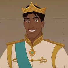 the prince from disney's live - action movie is smiling and wearing a gold crown