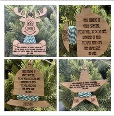 three wooden christmas ornaments hanging from a tree with the words, you will school if you find