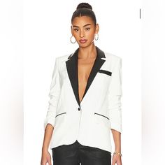 Questions? Leave A Comment Below! Chic White Party Blazer, Elegant White Blazer For Night Out, Spring White Tuxedo Blazer, White Tuxedo Blazer For Spring, Spring Tuxedo Outerwear For Night Out, Spring Tuxedo Style Outerwear For Night Out, Chic White Outerwear For Party, White Long Sleeve Outerwear For Night Out, White Winter Outerwear For Night Out