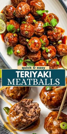 meatballs on a plate with chopsticks and garnished with cilantro