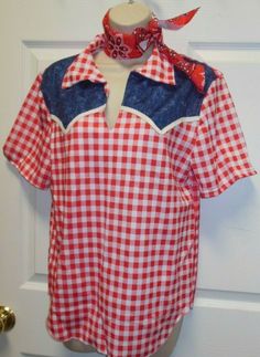 This listing is for a men's western red and white checkered polyester costume shirt. It is really unisex as ladies can wear this as easily as a man,  just make sure to go down one size (like a ladies large would be the men's medium)The catalog picture shows a pair of pants that are not included in this listing. The adult sizes here are ALL mens.  These items are perfect made by Wolff Fording dance costumes.  #5503 drngo 424 6083-1 6055-2   1-LC/SB 10 Fitted Western Plaid Tops, Fitted Plaid Western Tops, Red Top For Summer Rodeo, Red Summer Top For Rodeo, Western Red Tops For Spring, Western Style Red Tops For Spring, Spring Western Red Tops, Country Boy Outfits, Western Boys