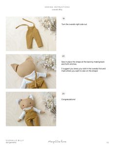 the instructions for how to make a stuffed animal doll with clothes and accessories, including socks