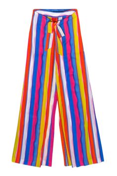 Current Boutique-Diane von Furstenberg - Blue & Multi Color Stripe Pants w/ Tie Front Detail Sz S