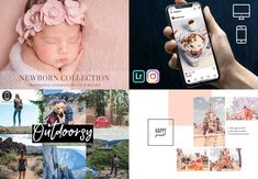 a collage of photos with the words newborn collection and an image of a baby holding a cell phone