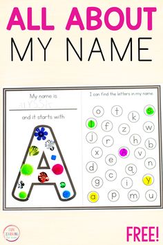 an all about my name worksheet with the letter a in front of it