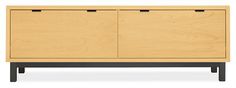 the sideboard is made from wood and has two drawers on one side, and an open drawer on the other